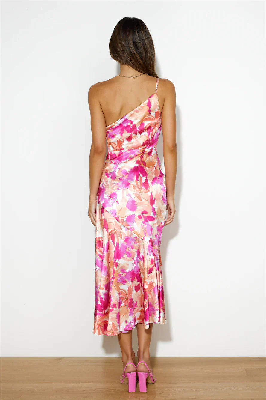 ELIZA™ | Floral Satin One-Shoulder Maxi Dress