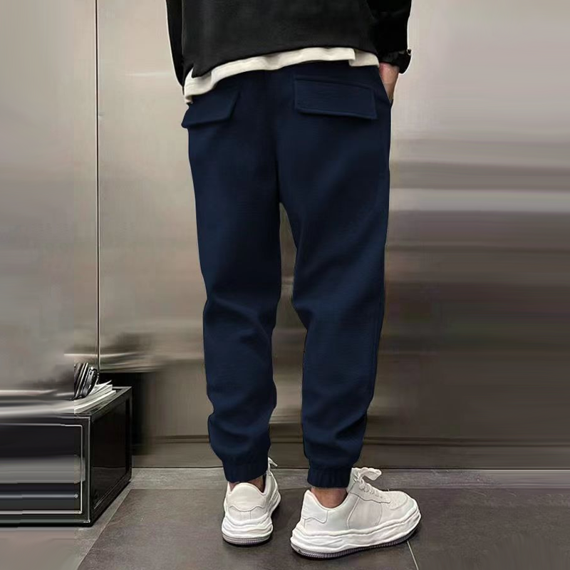 Men's jogger trousers in grey, black and dark navy with a modern tapered relaxed silhouette
