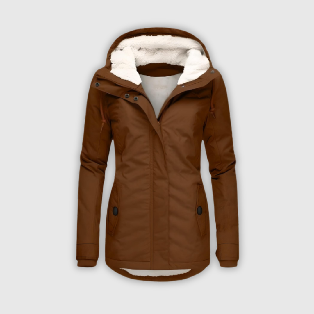Long waterproof hooded coat in grey, black and navy with an elegant, structured silhouette