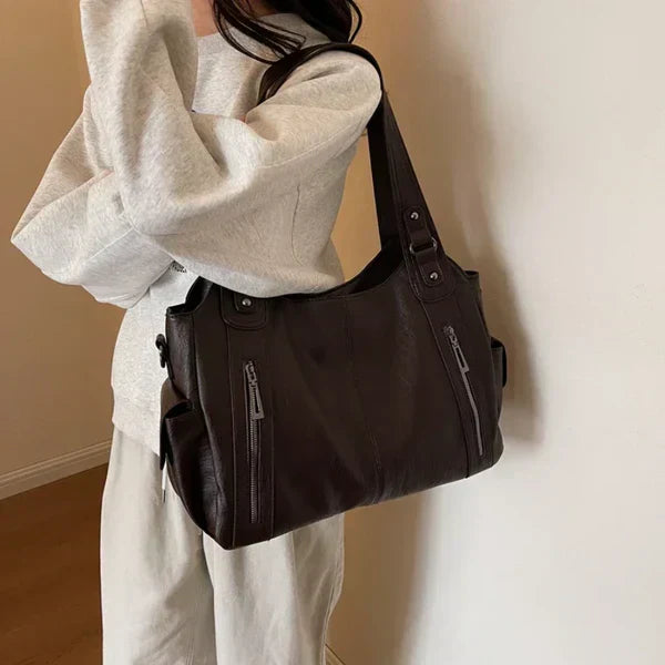 Classic structured tote bag in dark brown with comfortable shoulder straps