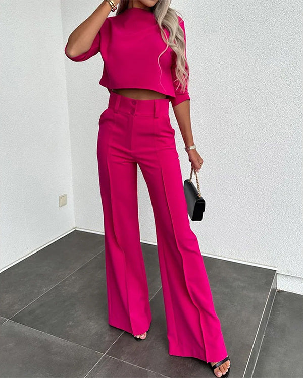 Brown high-waist two-piece co-ord set with a clean straight-leg cut and minimalist design