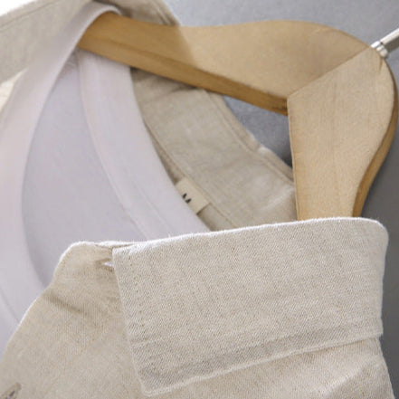 Men's long-sleeve classic shirt in beige with a relaxed fit and left chest pocket