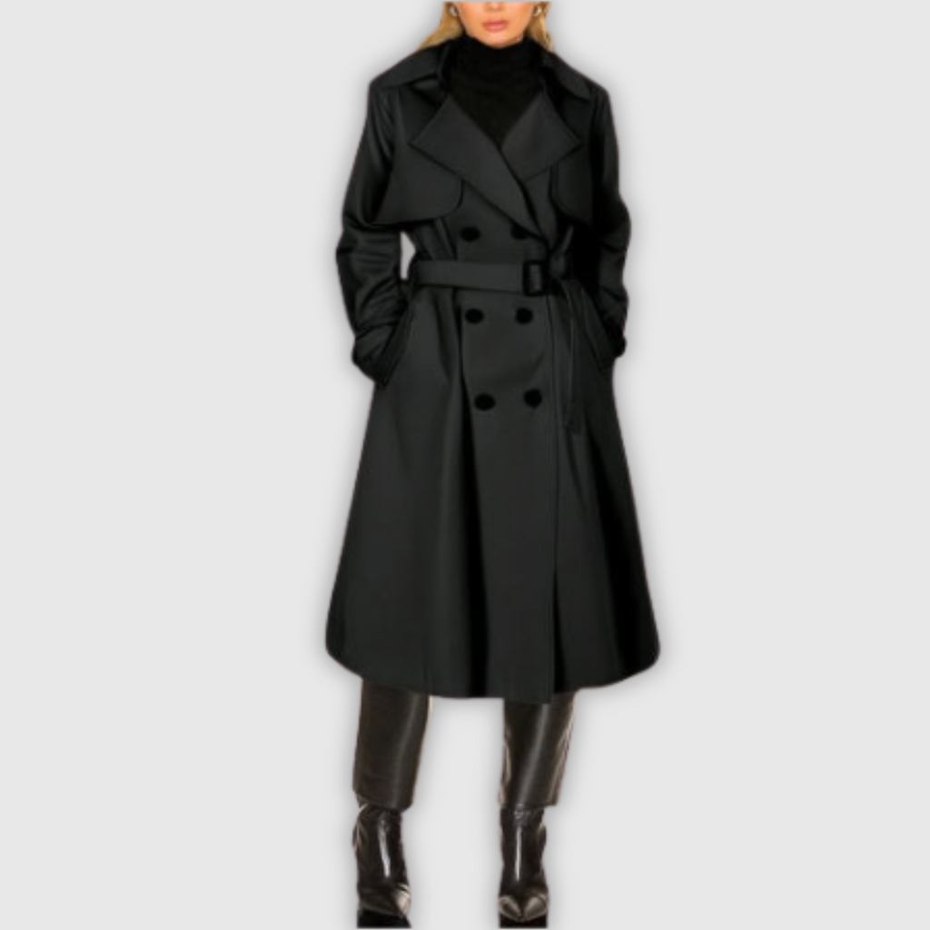 Elegant classic trench coat in beige with a clean silhouette and belted waist
