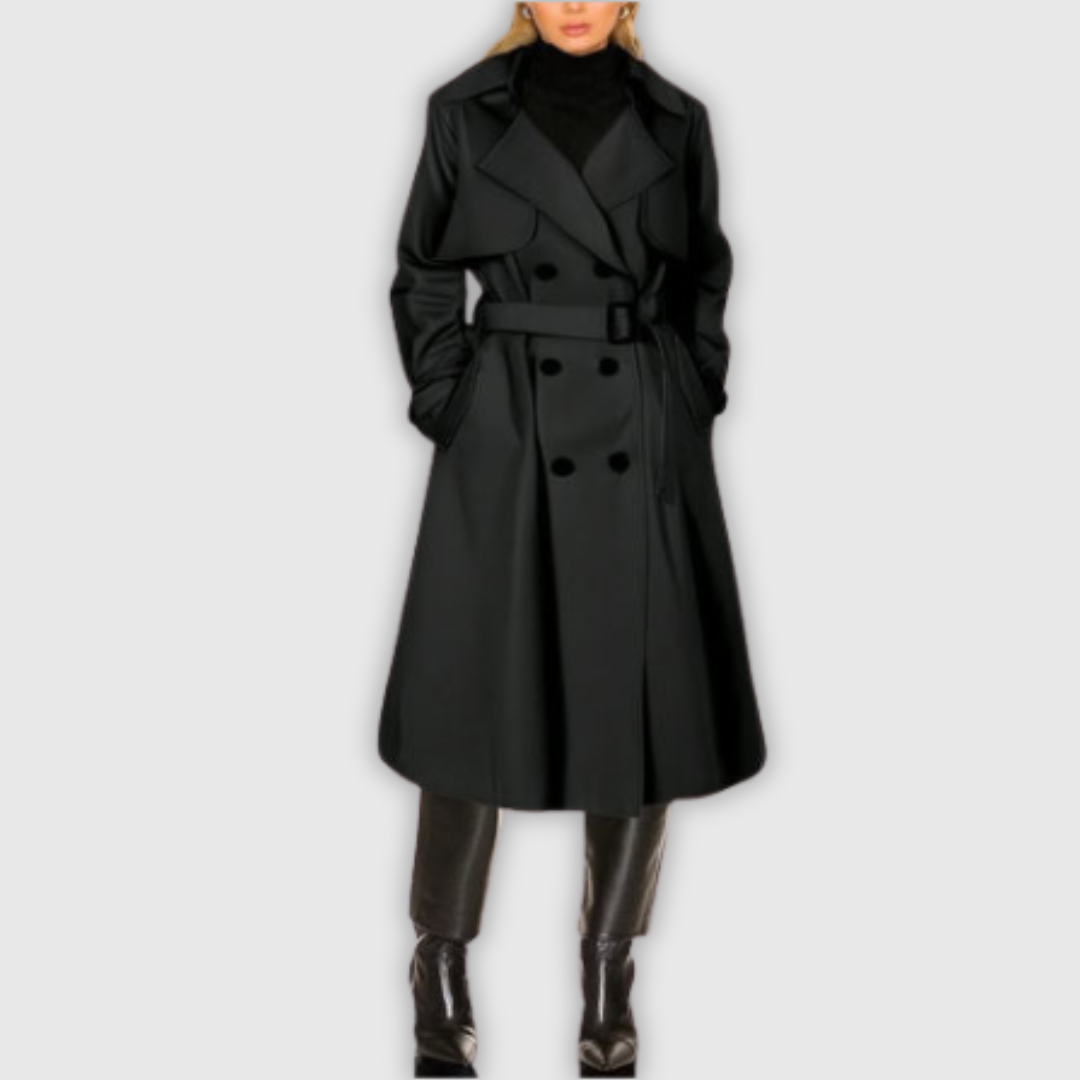 Elegant classic trench coat in beige with a clean silhouette and belted waist