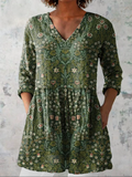 Adilia | Vintage V-neck Long Sleeve Shirt