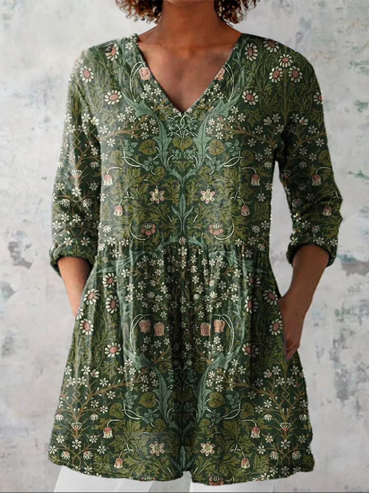 Adilia | Vintage V-neck Long Sleeve Shirt