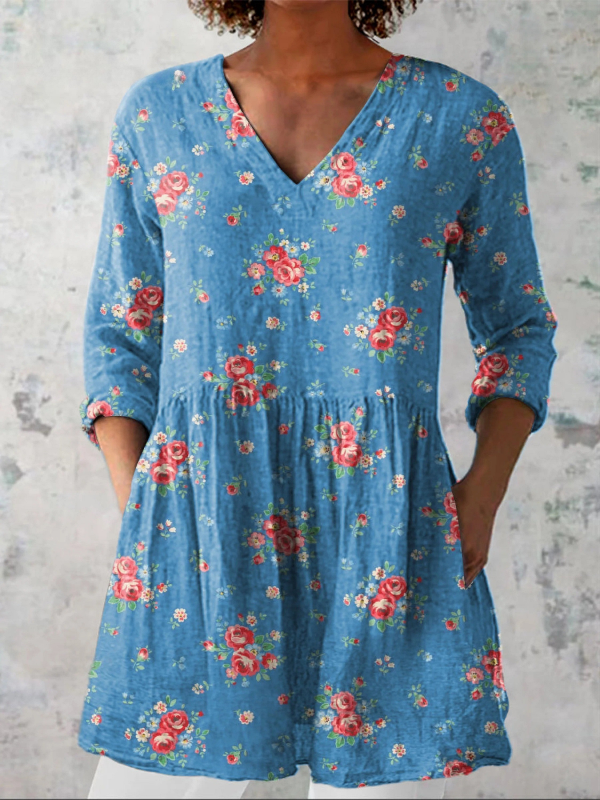Mabel | Vintage Long Sleeve V-Neck Shirt