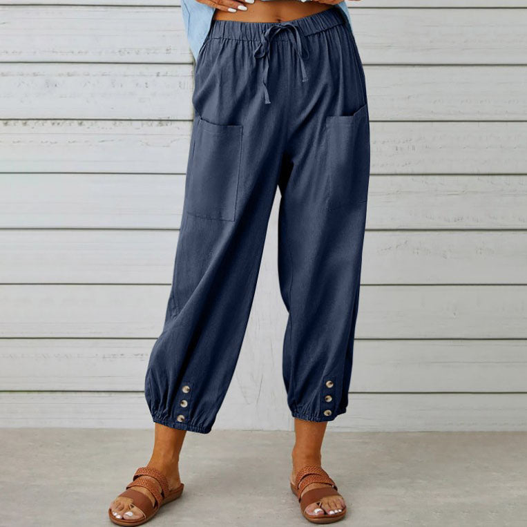 Wide-leg drawstring trousers in khaki with an elasticated waist and relaxed silhouette