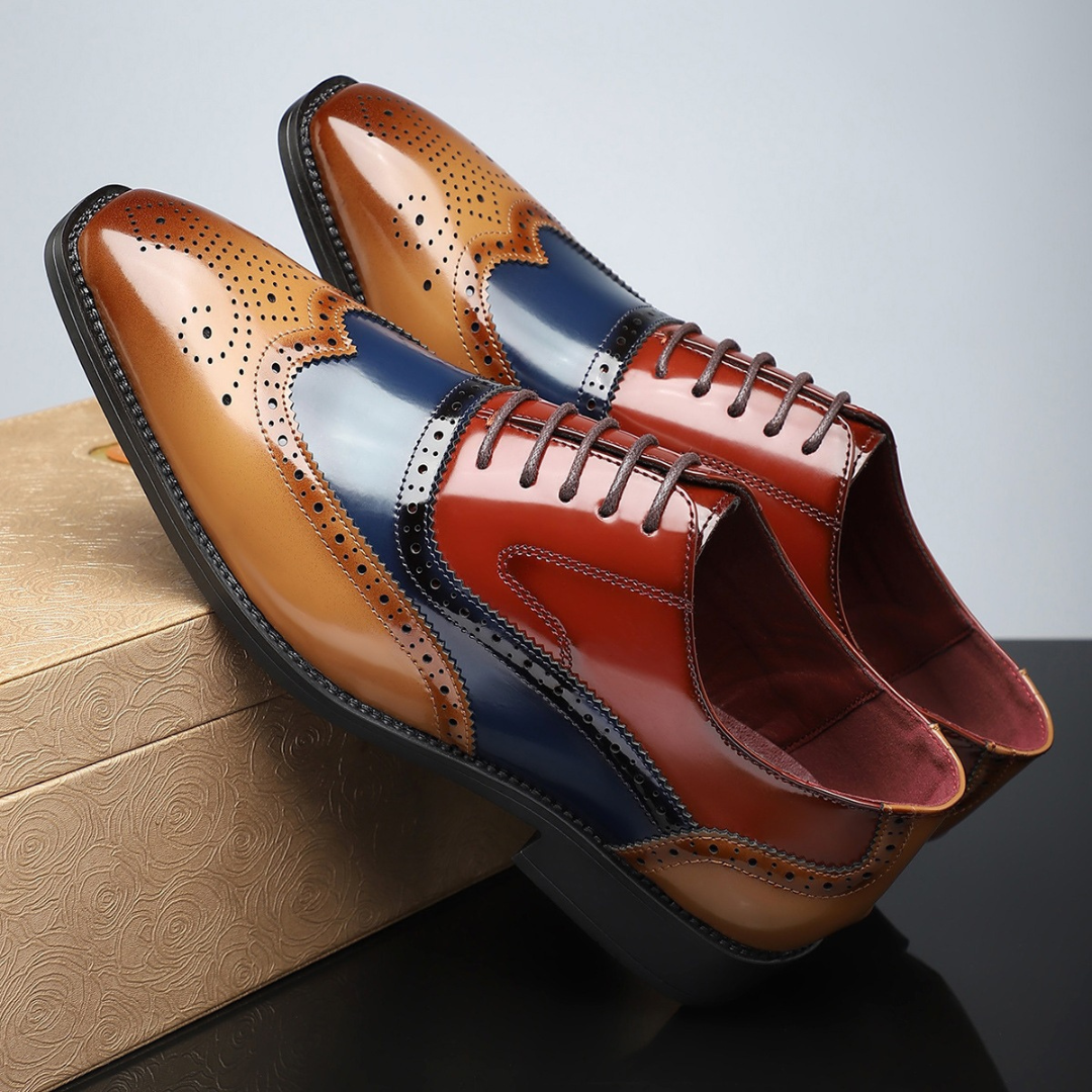 Men's multicolour brogue shoes with classic perforated detailing and contrasting panel colourways