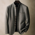 Men's high-collar blazer in grey with a structured tailored silhouette and clean lines