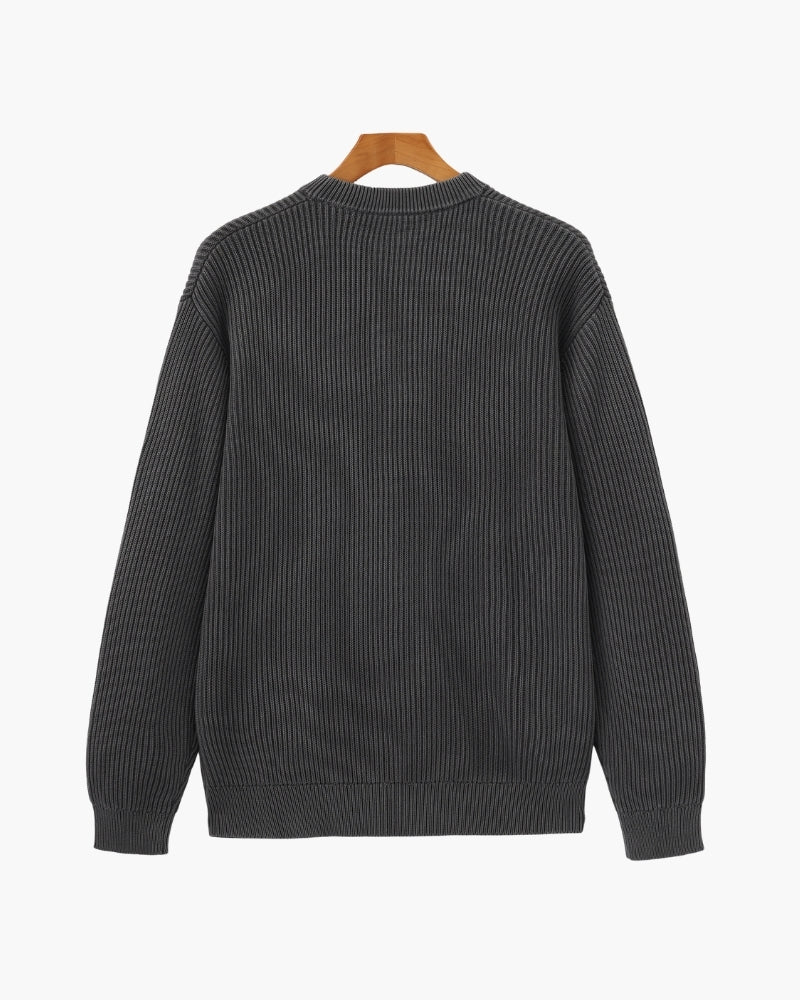 Men's black crew-neck ribbed jumper with a clean, classic silhouette
