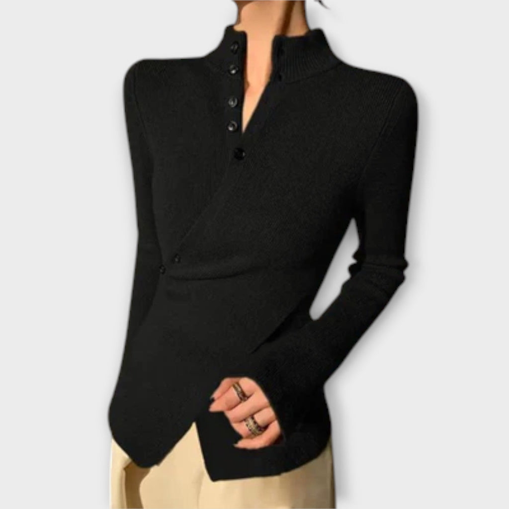 Fitted women's knit top with elegant black stripe detail
