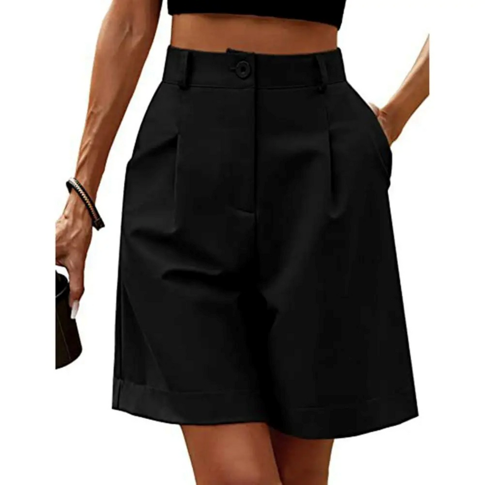 Easy-fit high-waist women's shorts in light brown, green and dark brown