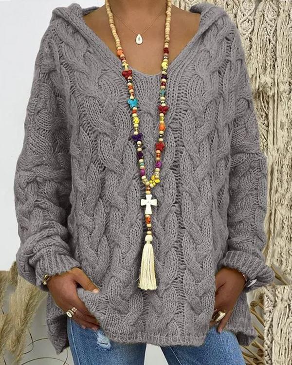 Pink relaxed-fit hooded knit sweatshirt with soft drape and casual silhouette