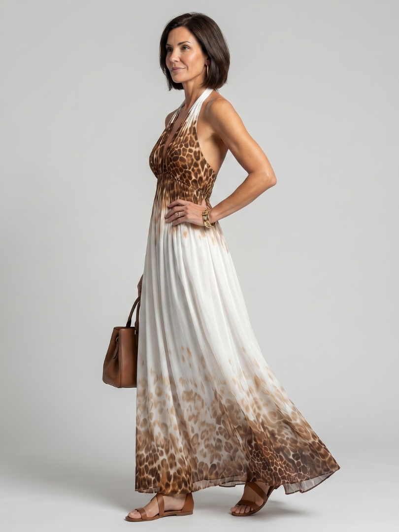 Floral midi dress with a V-neckline, long sleeves and a full flowing skirt