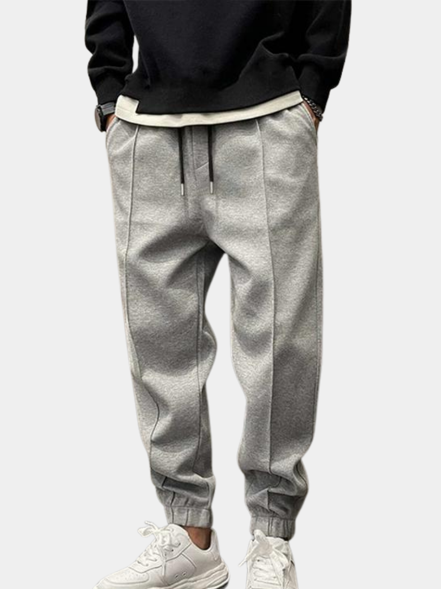 Men's jogger trousers in grey, black and dark navy with a modern tapered relaxed silhouette