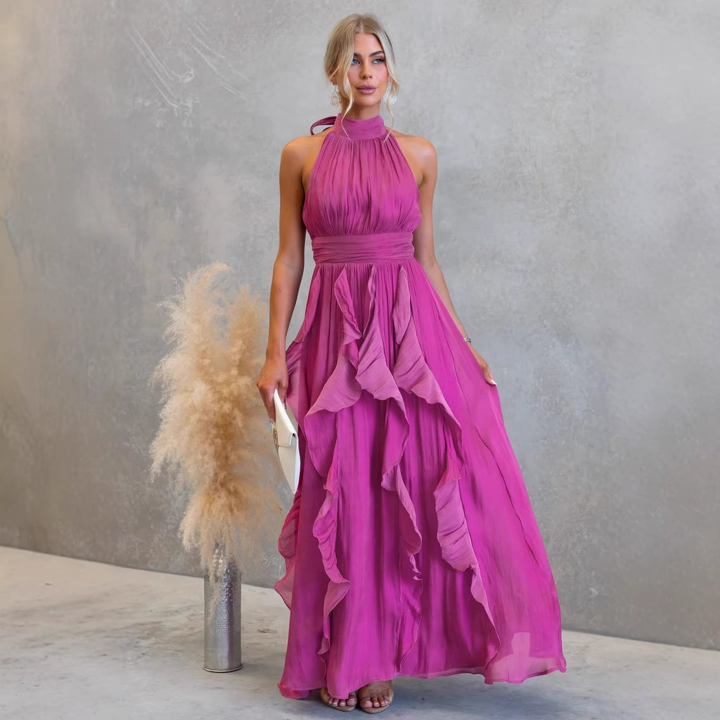 CELESTIA™ | Ruffled Halter Maxi Dress