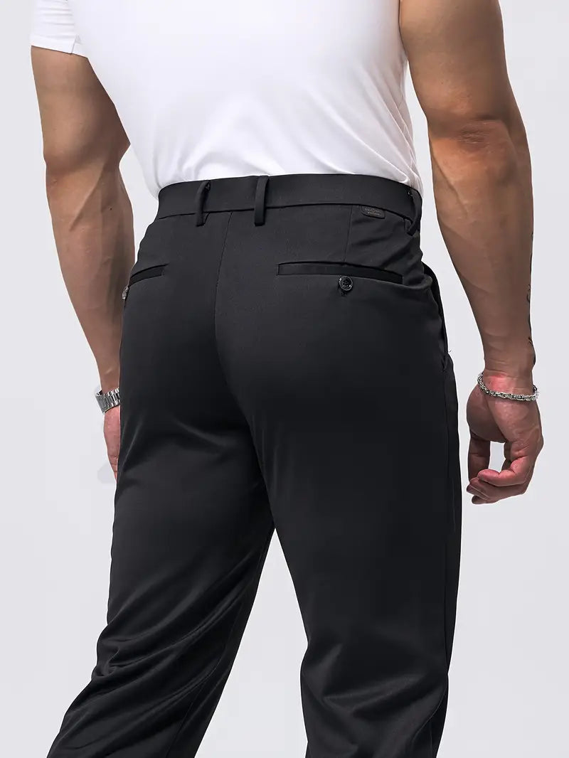 Men's slim-cut tailored trousers in black with a clean refined silhouette