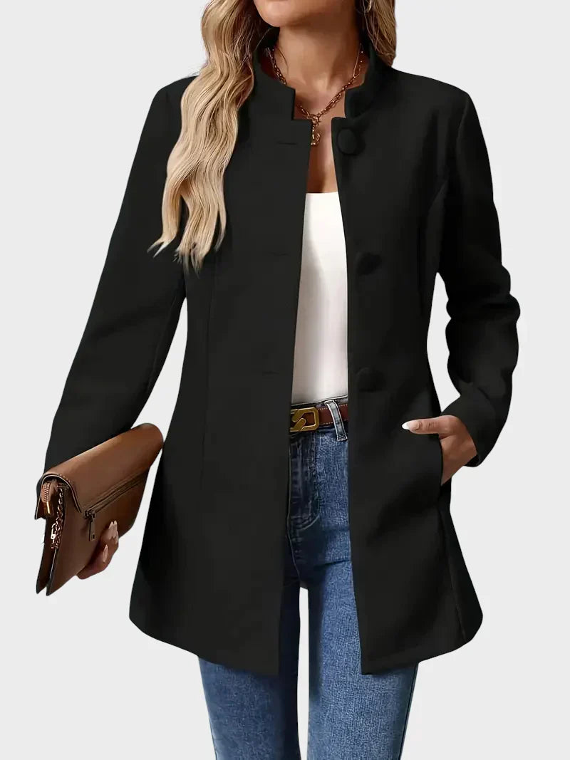Classic elegant jacket in cream, black and camel with a clean minimalist silhouette
