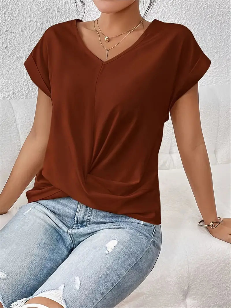 Navy V-neck everyday top with a soft, flattering and relaxed silhouette