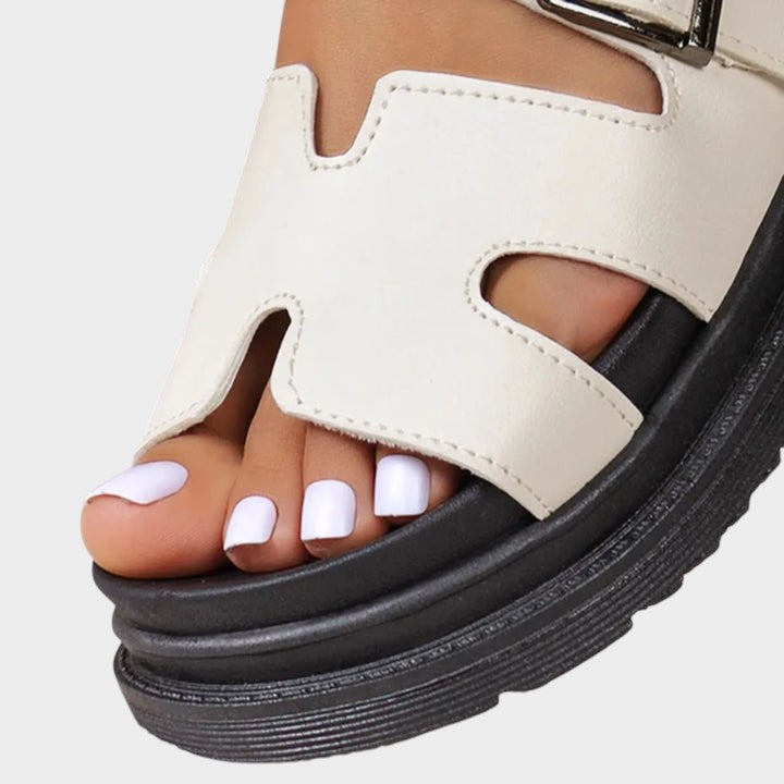 Women's orthopedic H-strap sandals in white with adjustable straps and cushioned sole