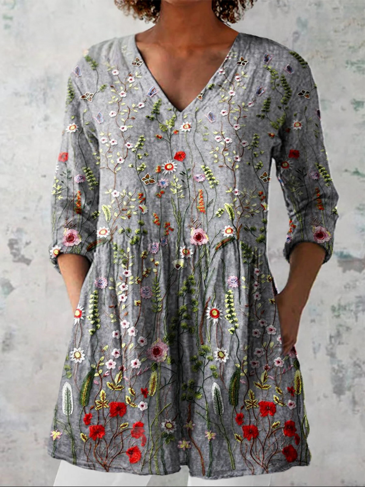 Lana | Vintage V-neck Long Sleeve Shirt