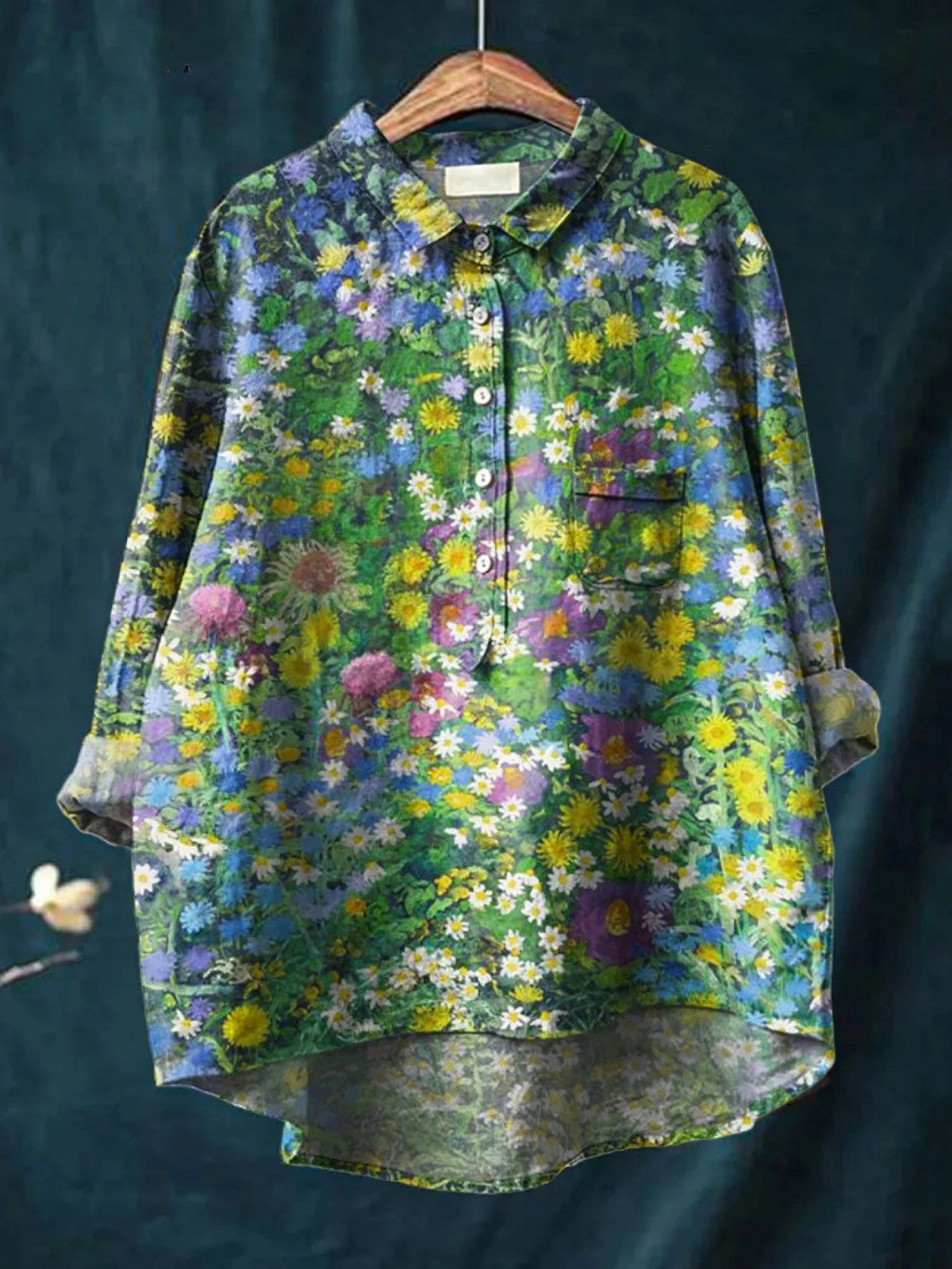 Multicolour printed women's top with a relaxed, clean-lined and lightweight look