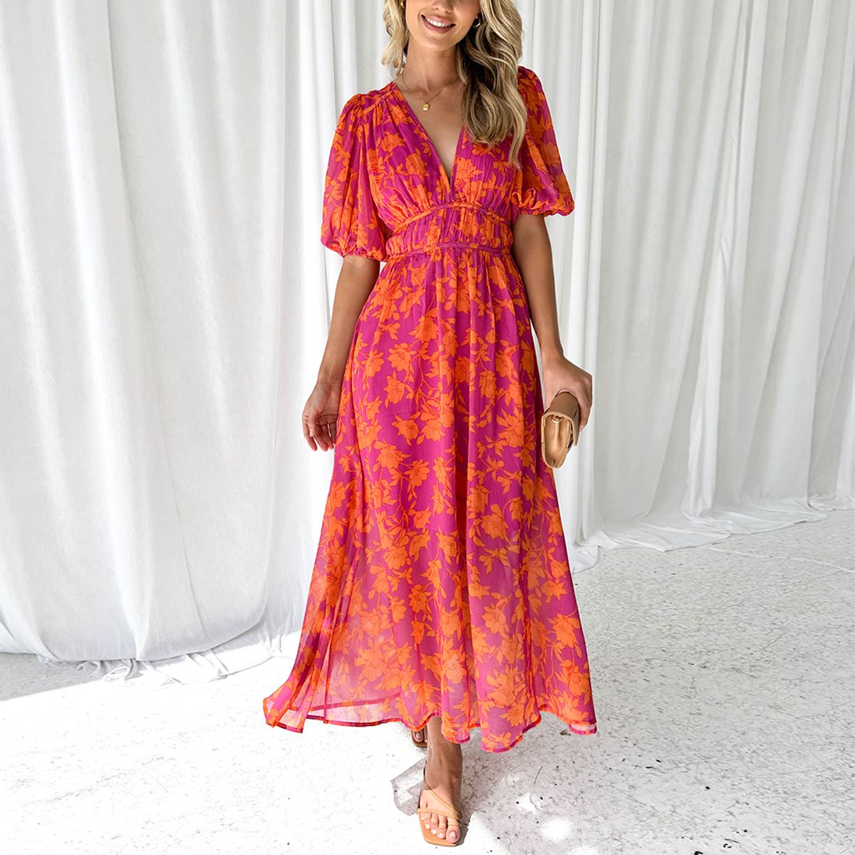 Luna™ - Modern Floral Midi Dress
