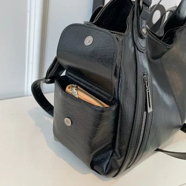 Classic structured tote bag in dark brown with comfortable shoulder straps