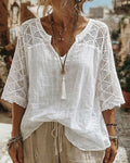 Mariela | Blouse with V-Neck and Lace Detail