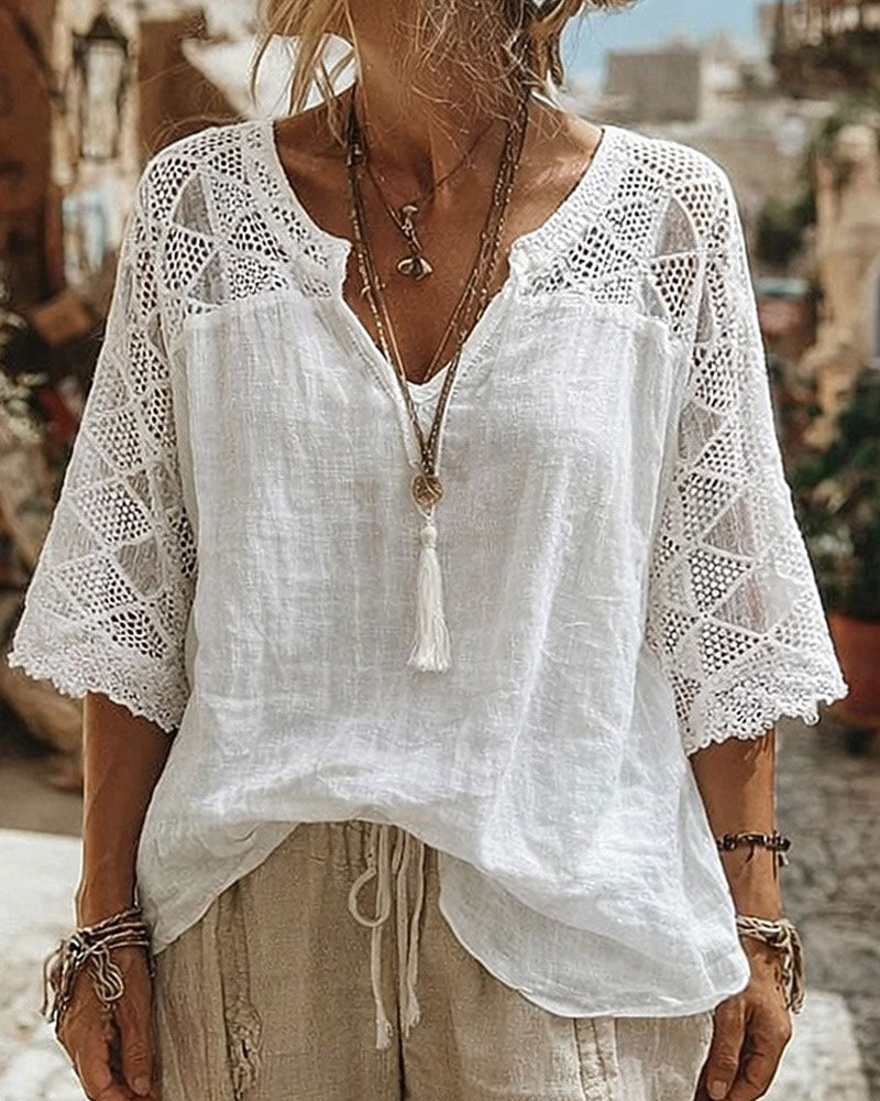 Mariela | Blouse with V-Neck and Lace Detail