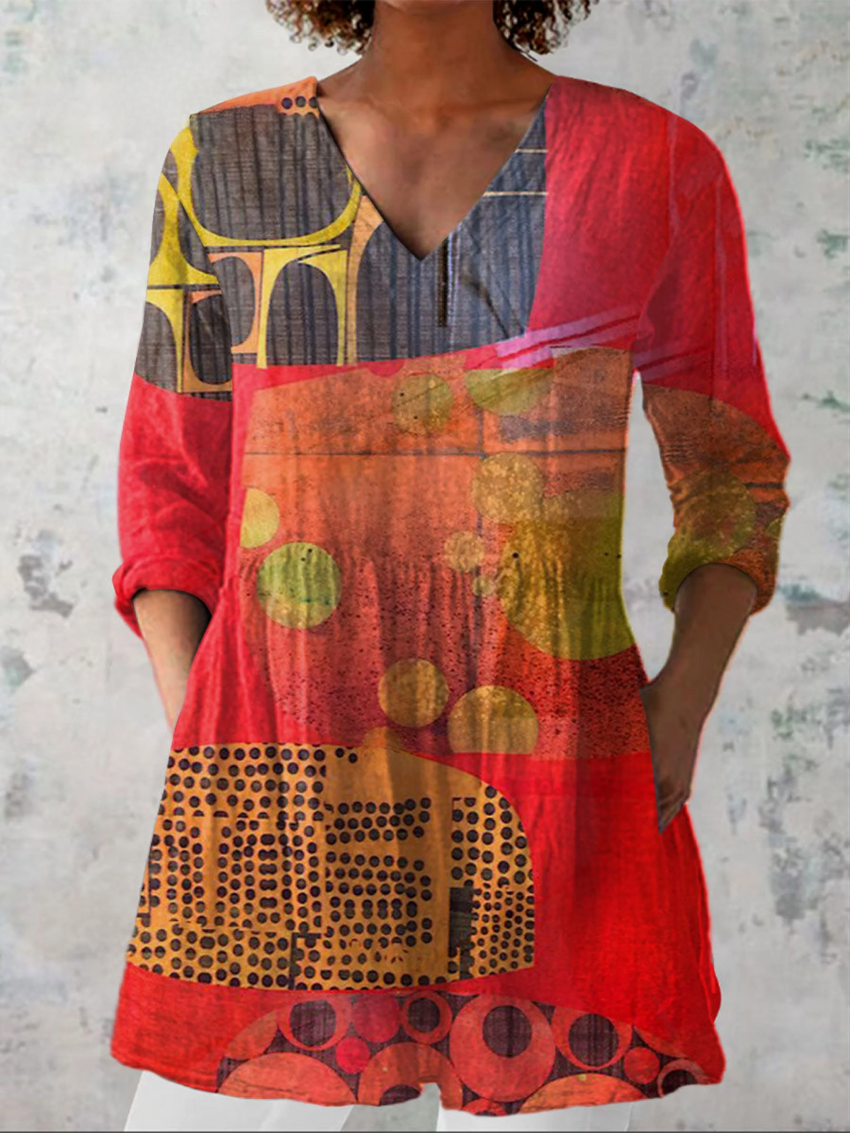 Indira | Vintage Long Sleeve V-Neck Shirt