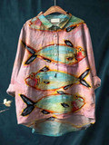 Multicolour printed women's top with a light, refined and relaxed silhouette