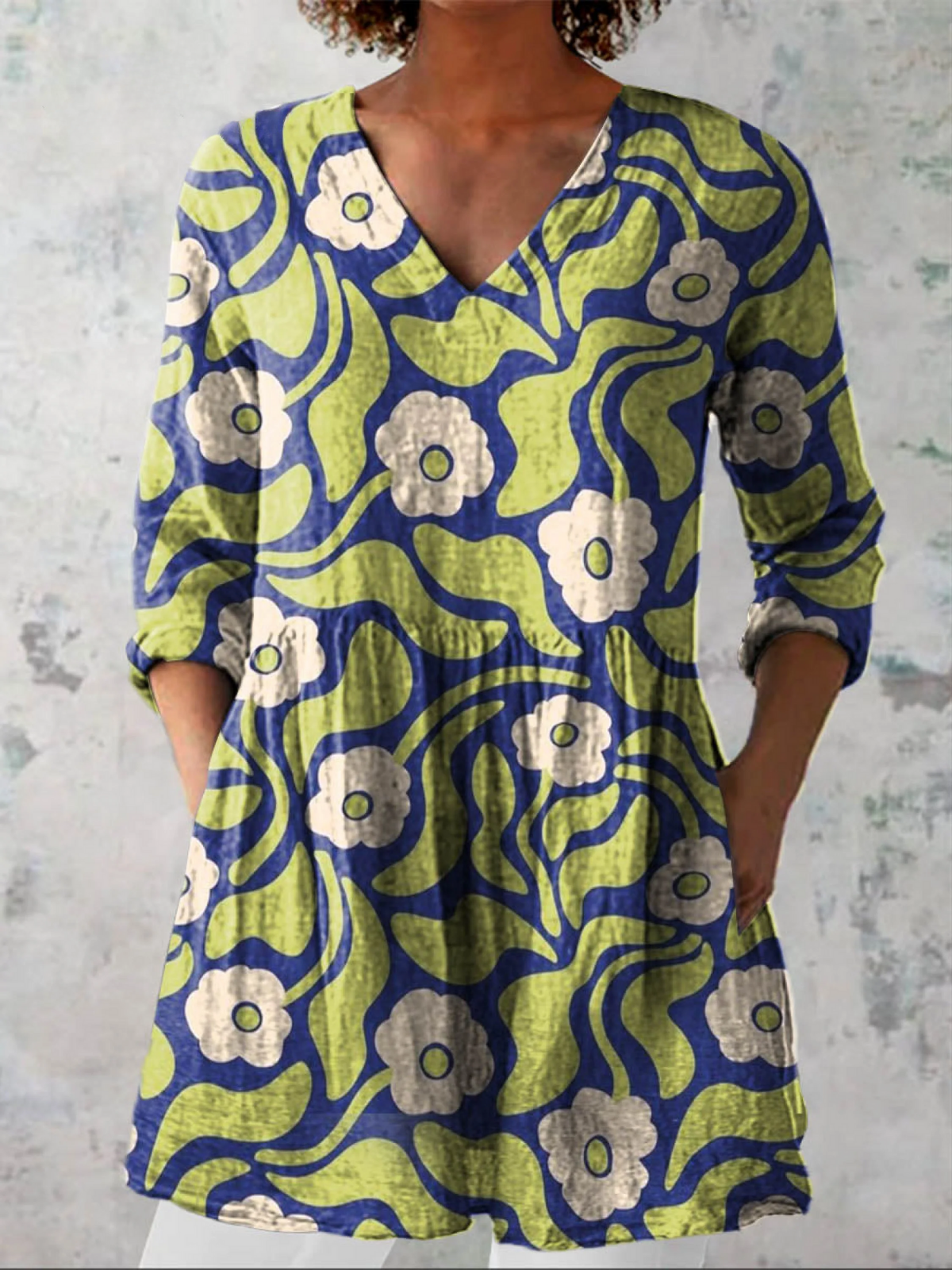 Galina | Vintage Long Sleeve V-Neck Shirt