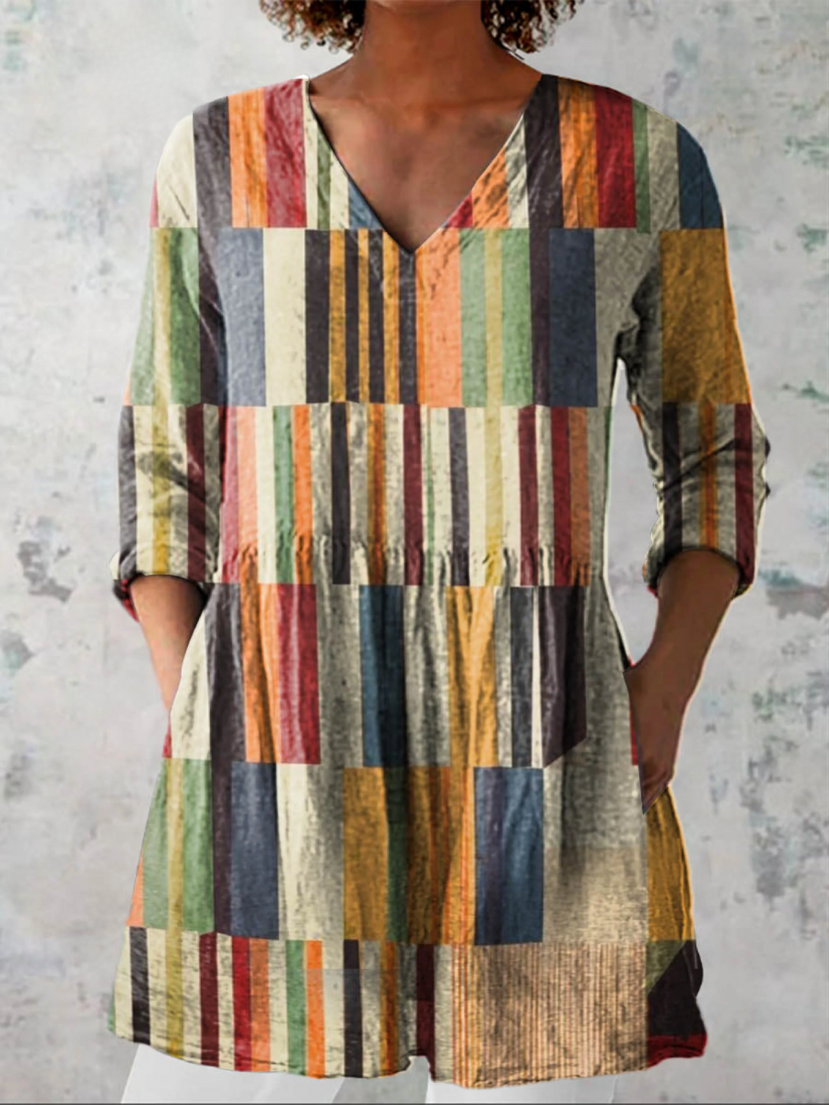 Fátima | Vintage Long Sleeve V-Neck Shirt