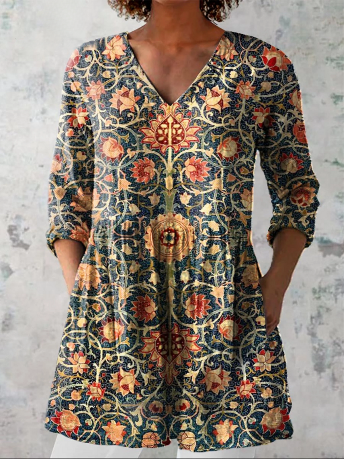 Elara | Vintage Long Sleeve V-Neck Shirt