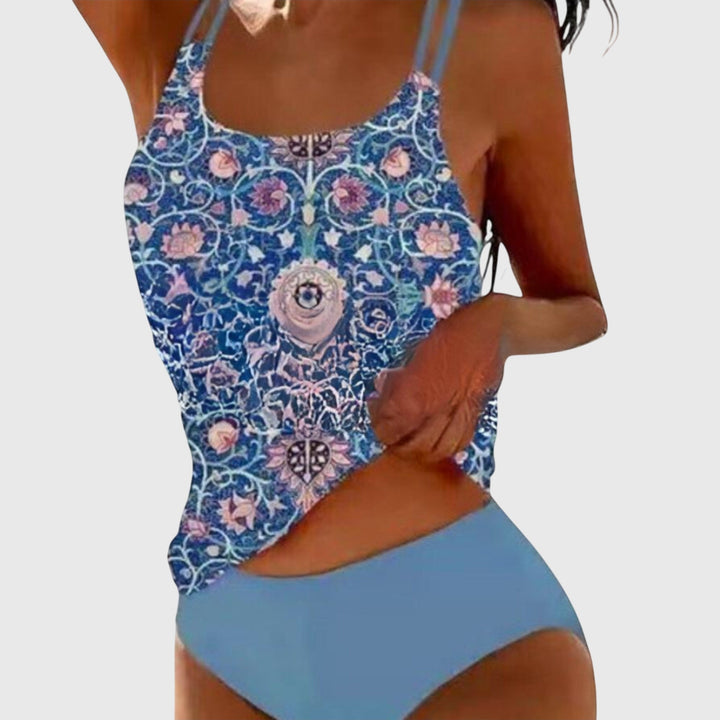 Boho-printed one-piece swimsuit with side cutout details