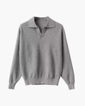Men's grey half-zip polo-neck jumper with ribbed cuffs and a clean modern silhouette