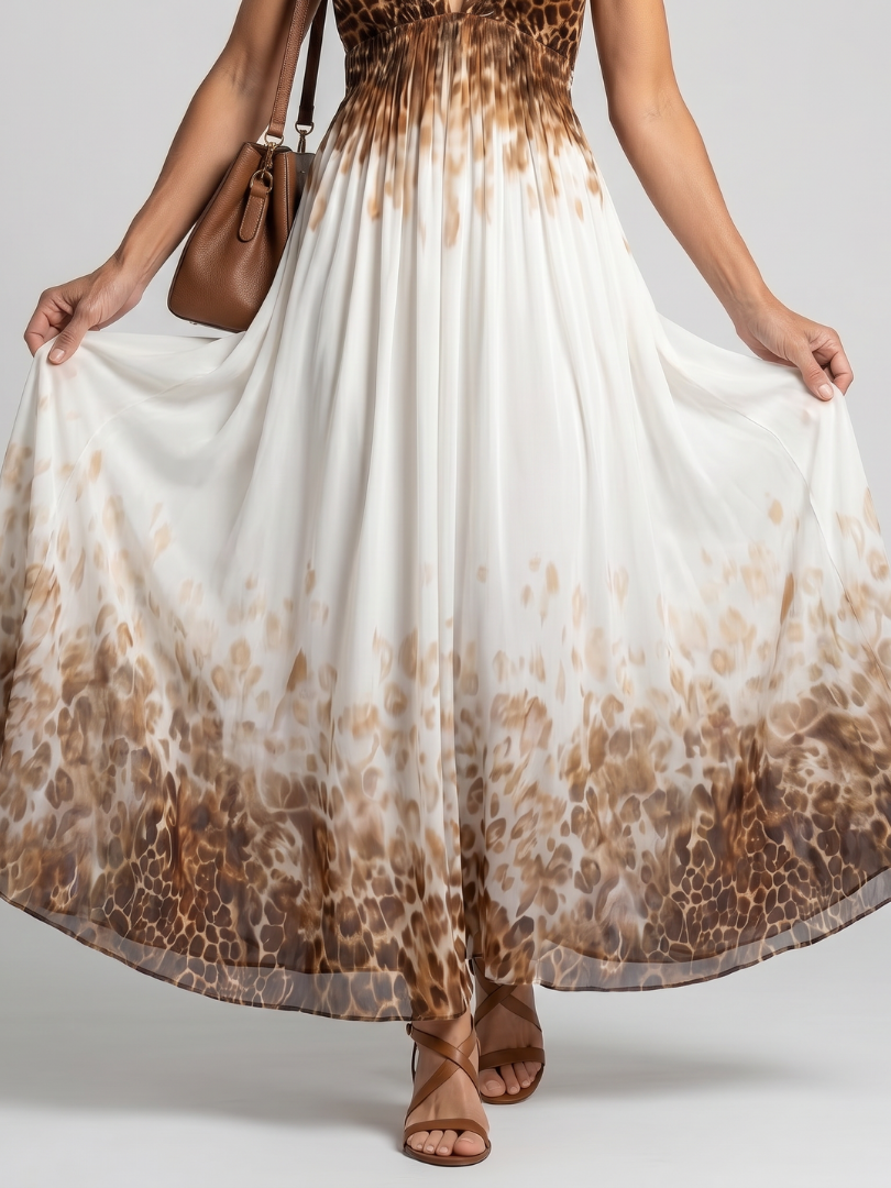 Floral midi dress with a V-neckline, long sleeves and a full flowing skirt