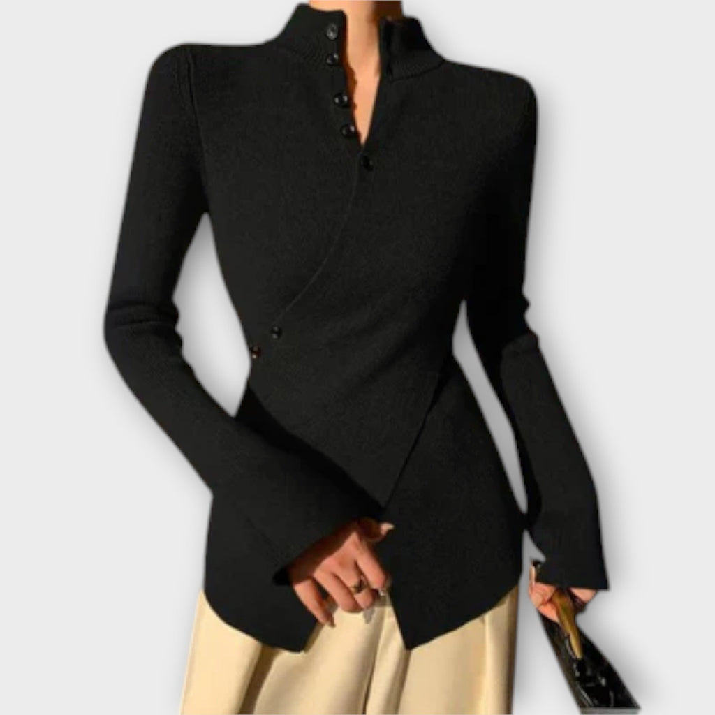 Fitted women's knit top with elegant black stripe detail