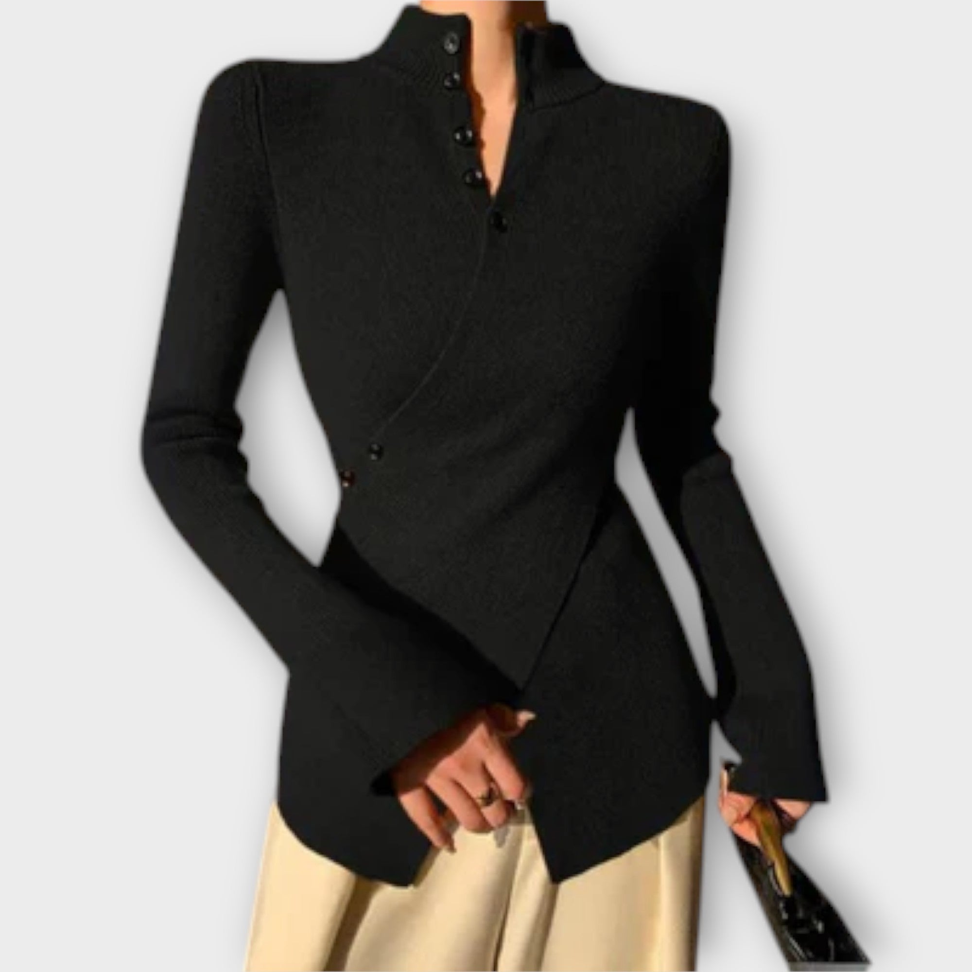 Fitted women's knit top with elegant black stripe detail