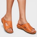 Therapeutic orthopaedic sandals in brown and pink with cushioned support and elegant styling