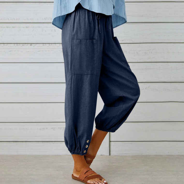 Wide-leg drawstring trousers in khaki with an elasticated waist and relaxed silhouette