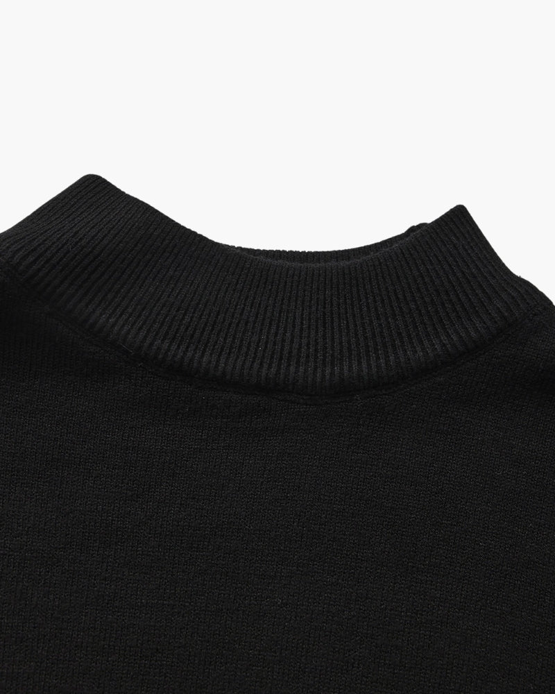 Men's black ribbed roll-neck jumper with a clean structured silhouette