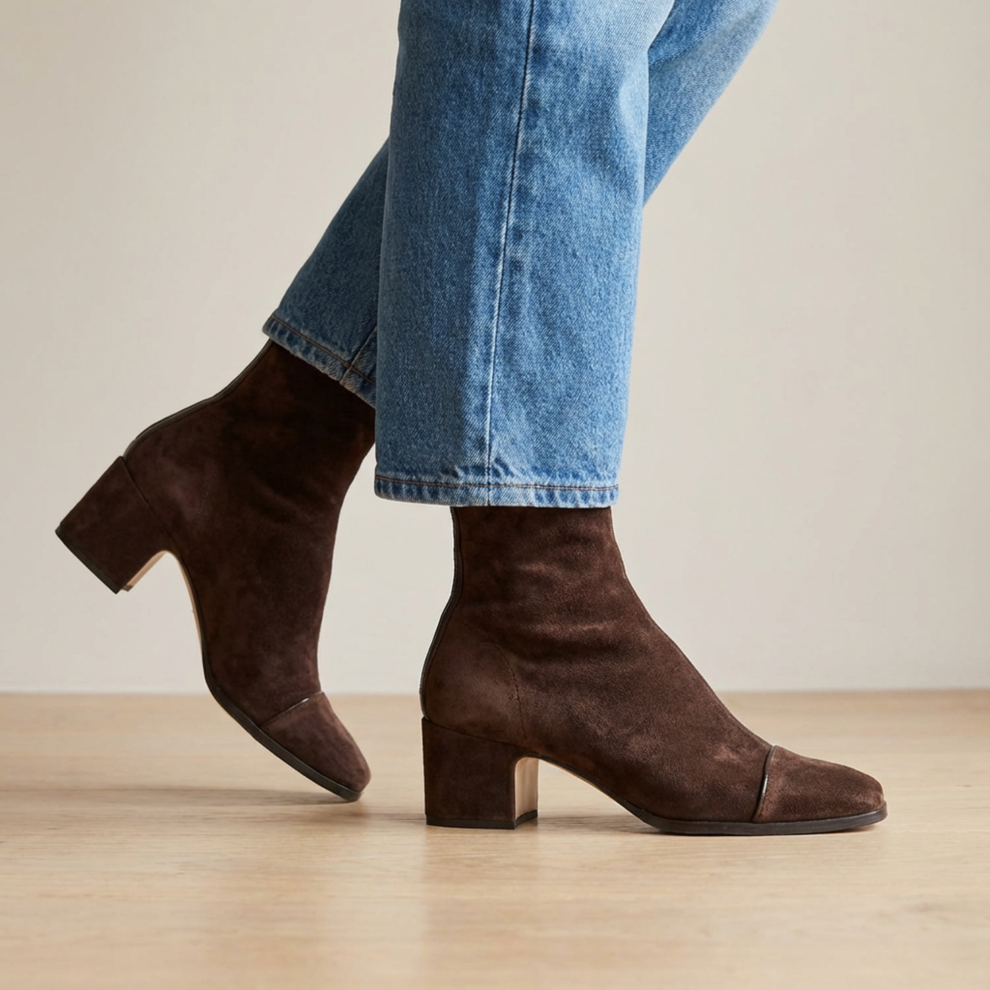 Block heel square toe ankle boots in dark brown, stone grey, leopard, purple, burgundy and mustard