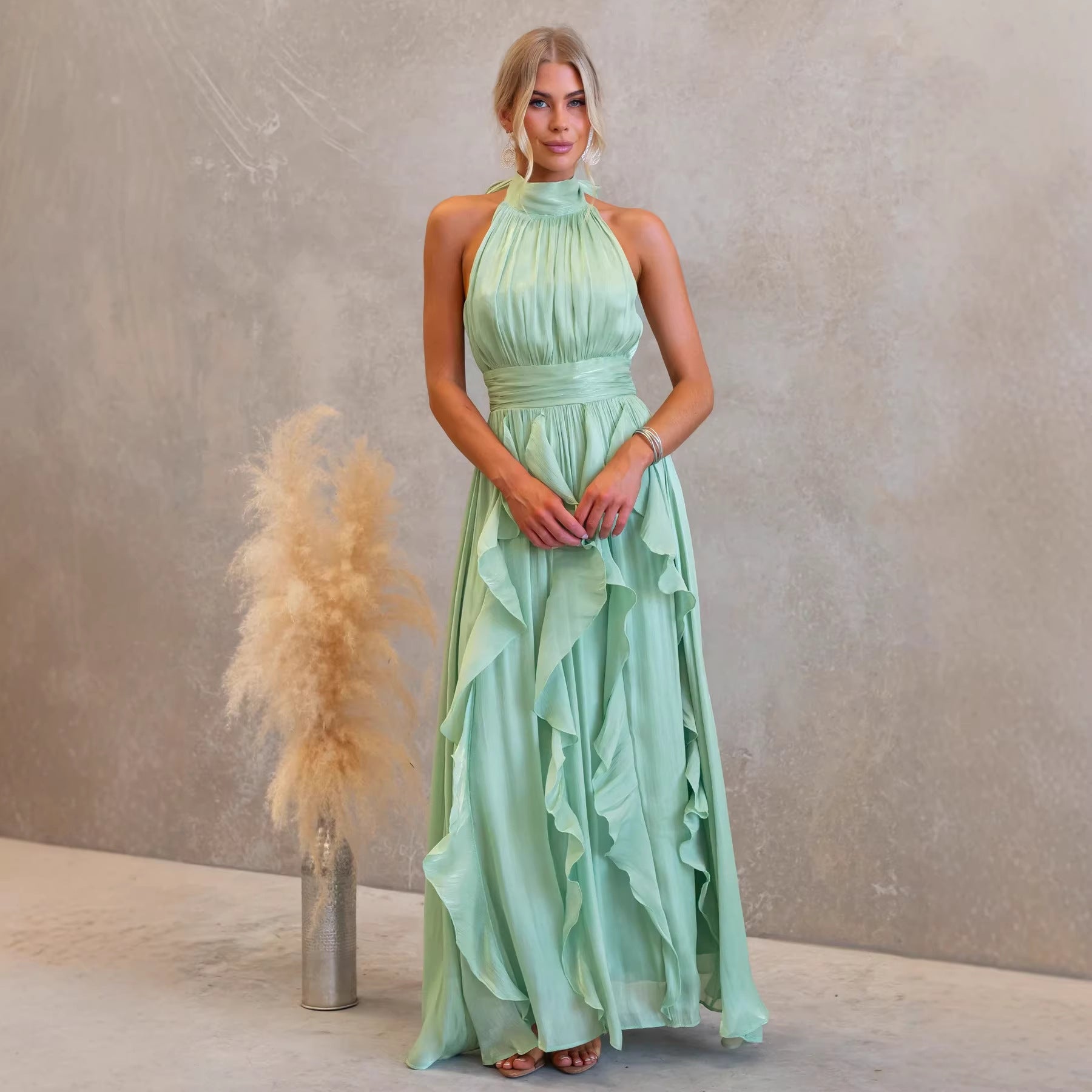 CELESTIA™ | Ruffled Halter Maxi Dress
