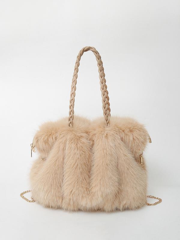 Soft-touch shoulder bag in deep brown with a plush, luxurious texture