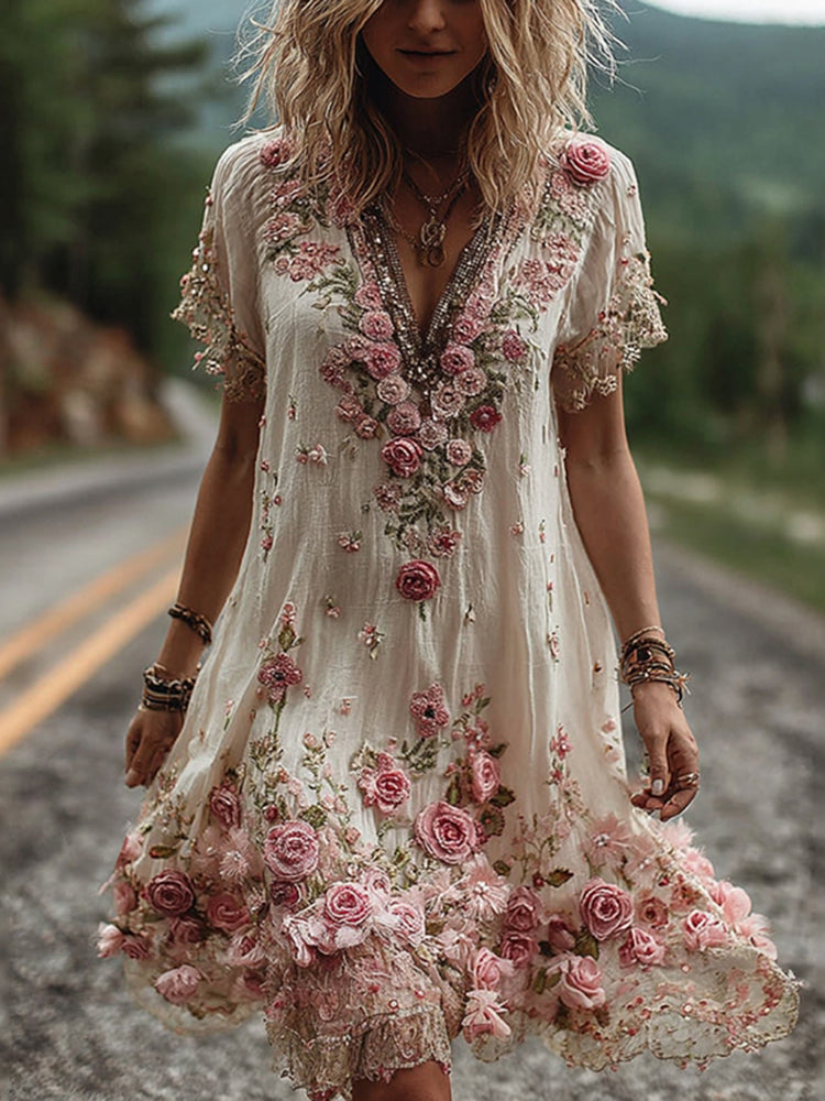LAILA | Vintage Short-Sleeved Floral Dress