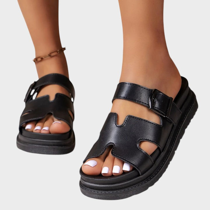 Women's orthopedic H-strap sandals in white with adjustable straps and cushioned sole