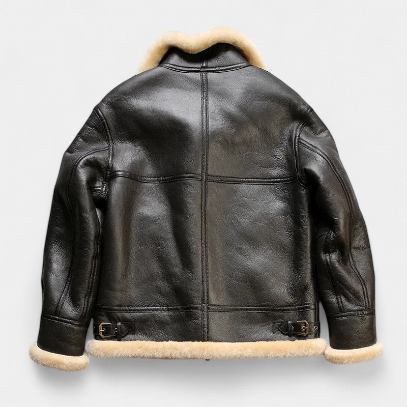 Men's dark brown aviator jacket with classic structured silhouette and zip front